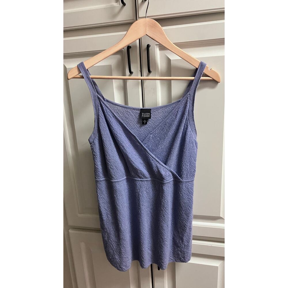 Eileen Fisher Medium Top Sleeveless Purple Faux Wrap Italian Yarn Women's Blouse